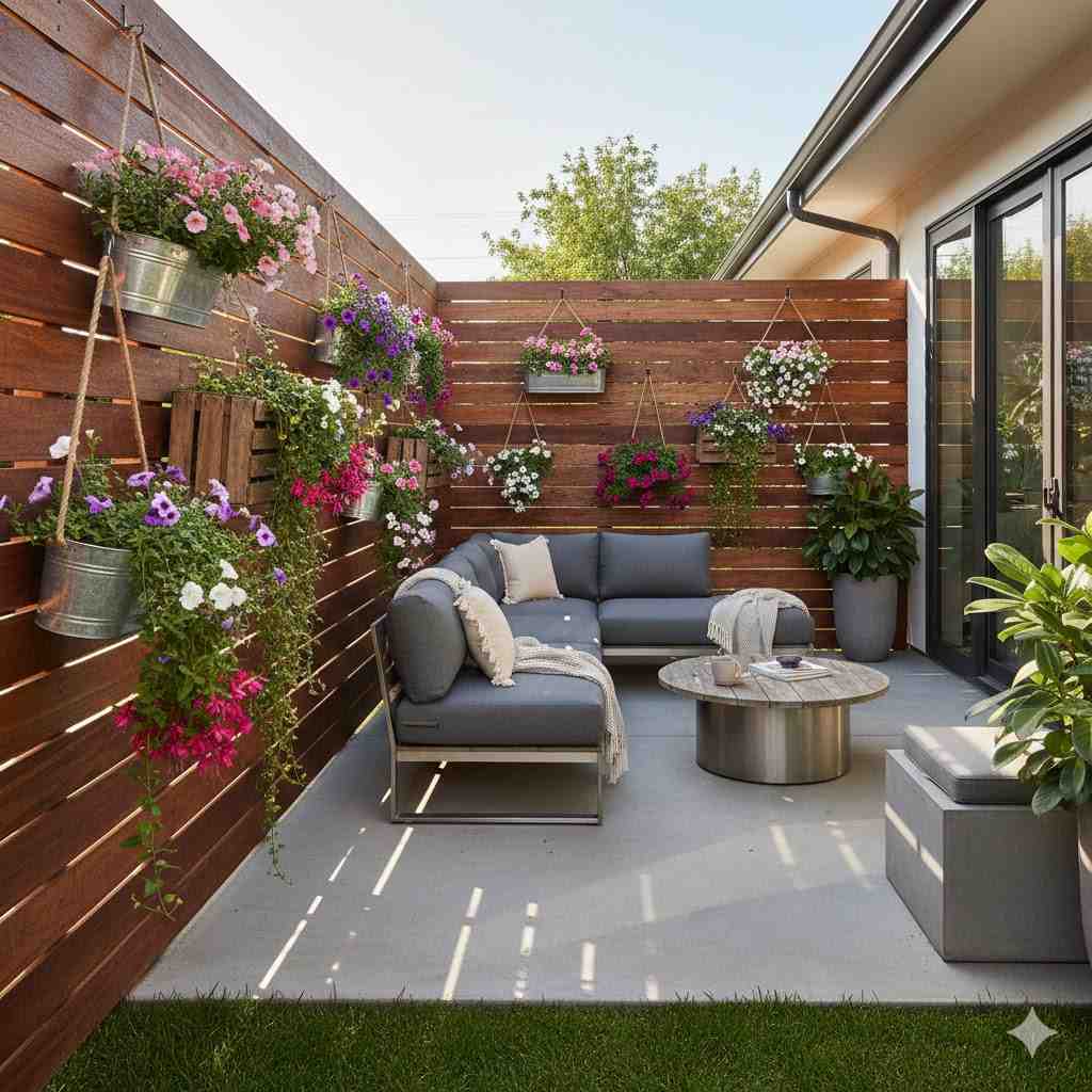 Backer Rail Fence With Hanging Plants