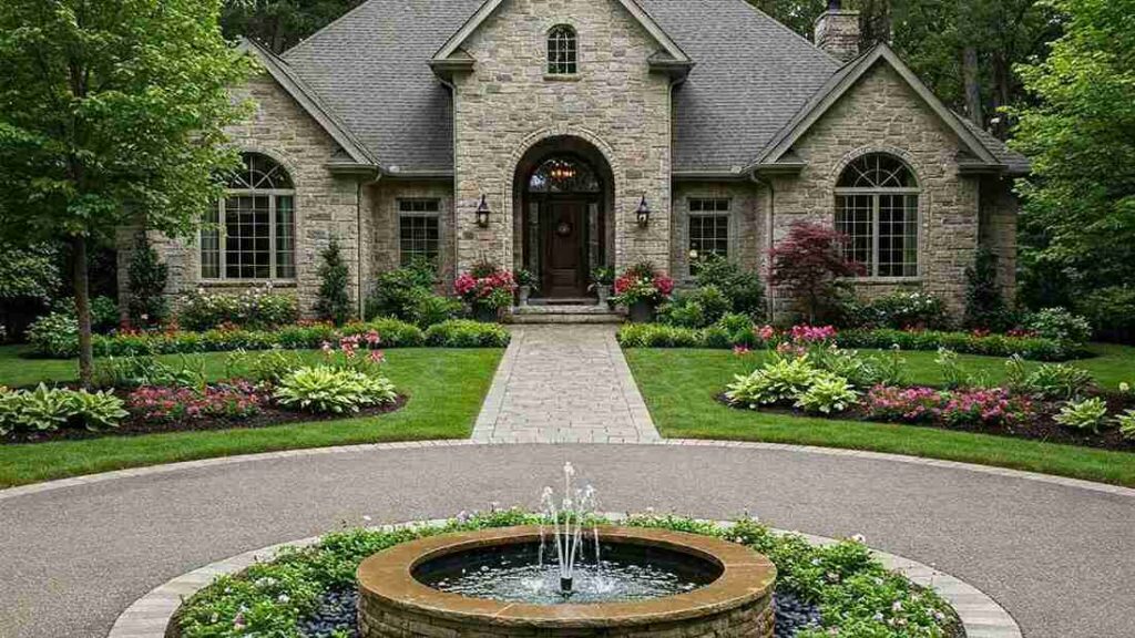 Central Fountain Island for Half Circle Driveway