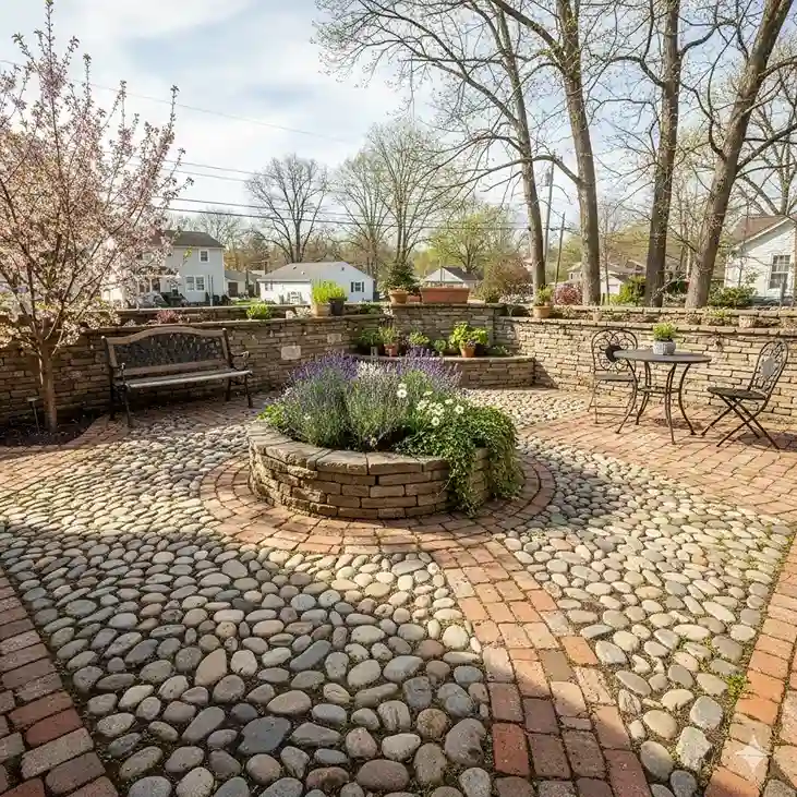 Cobblestone Segmented Brick Pattern For Small Backyard