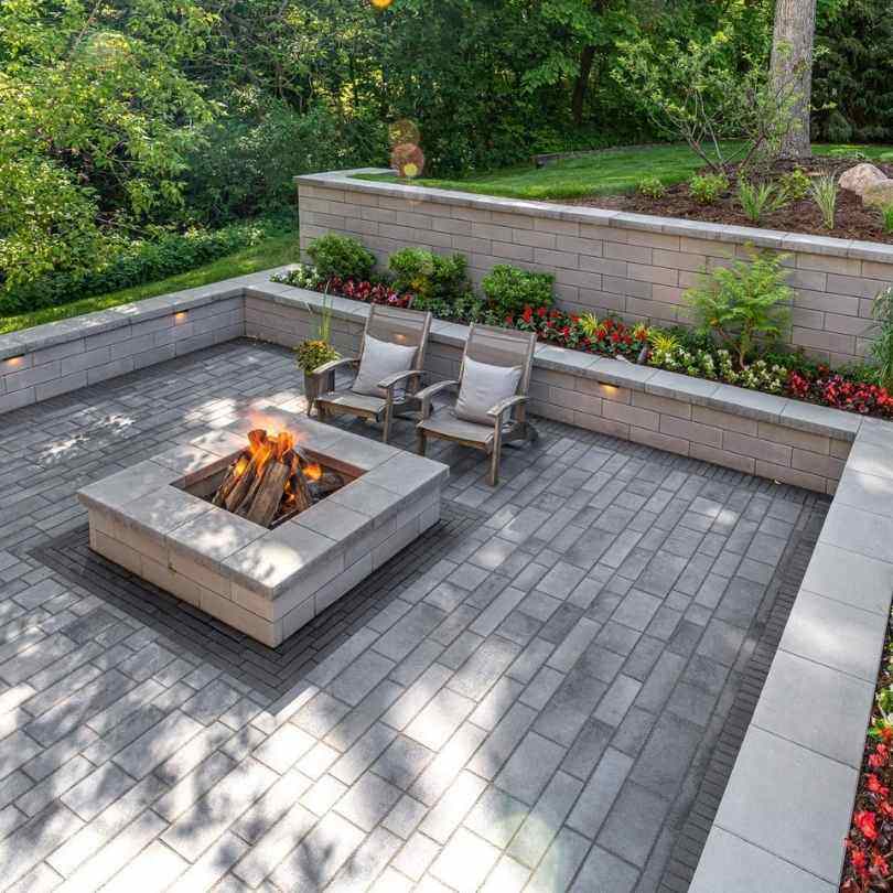 Concrete Square Fire Pit On A Square Patio