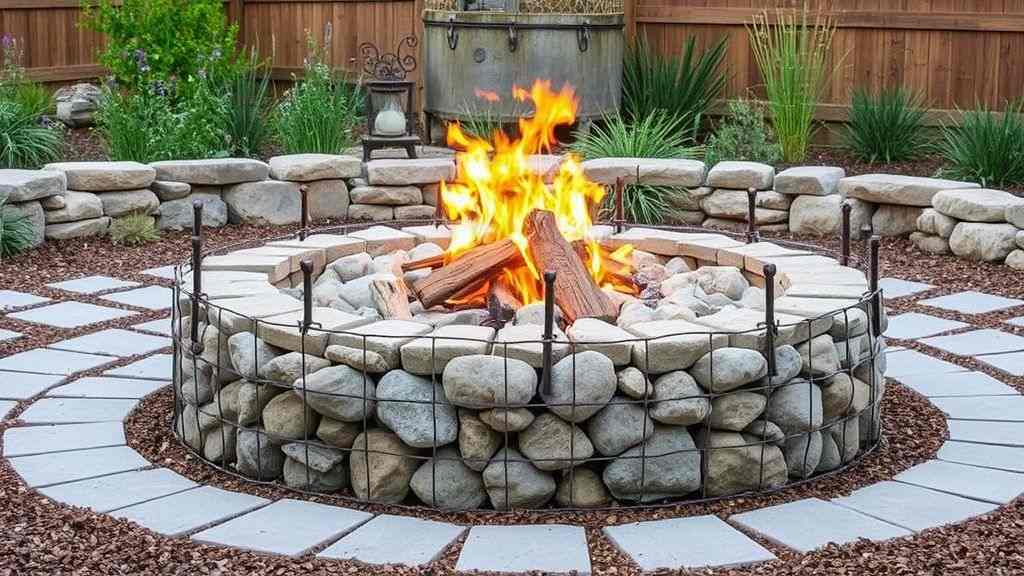 Firepit In The front Yard made with river rocks