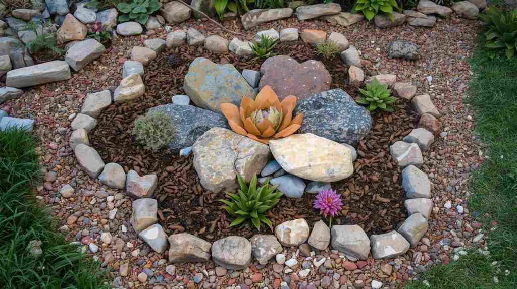 Flower-Shaped River Rock Garden
