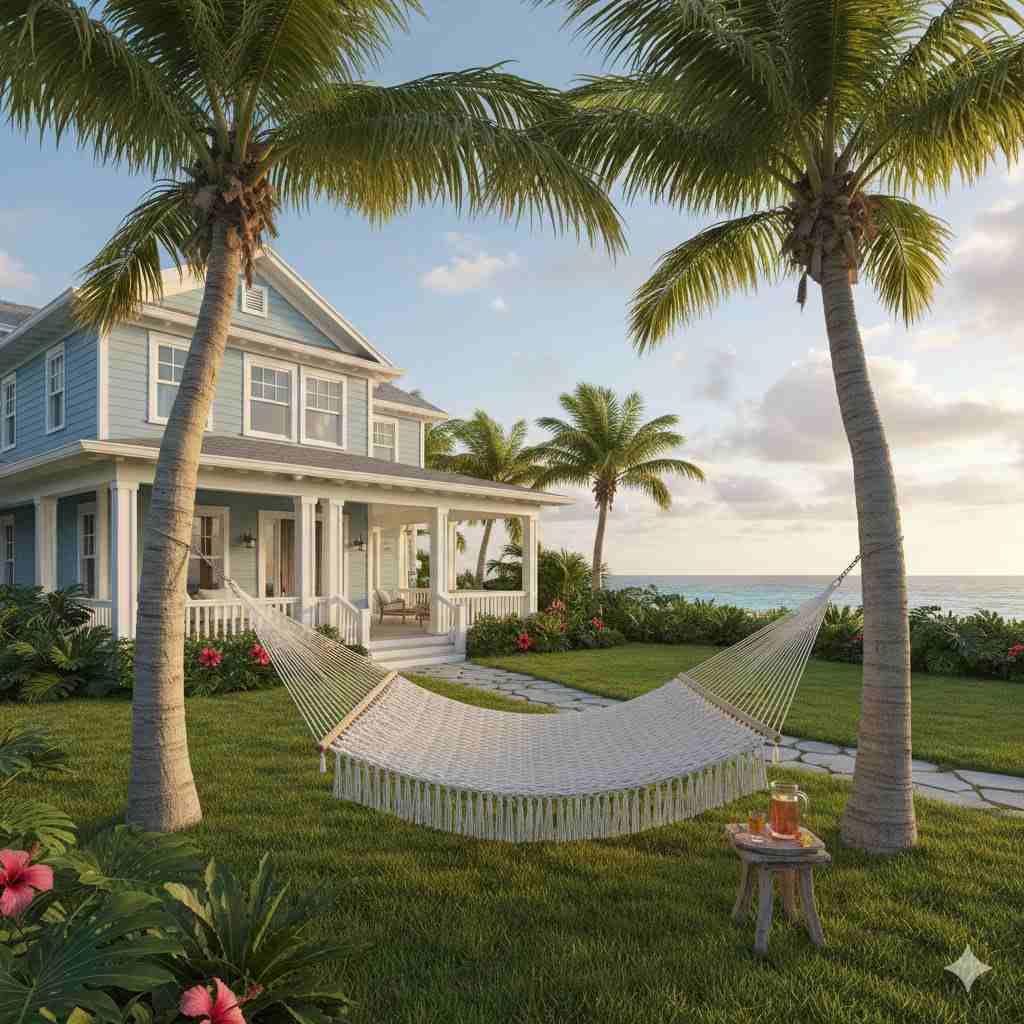 Hammock Bed in Between Palm Trees