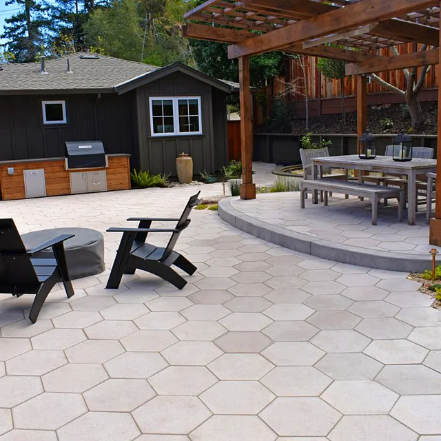 Honeycomb Brick Hexagonal Pattern Backyard Brick Patio