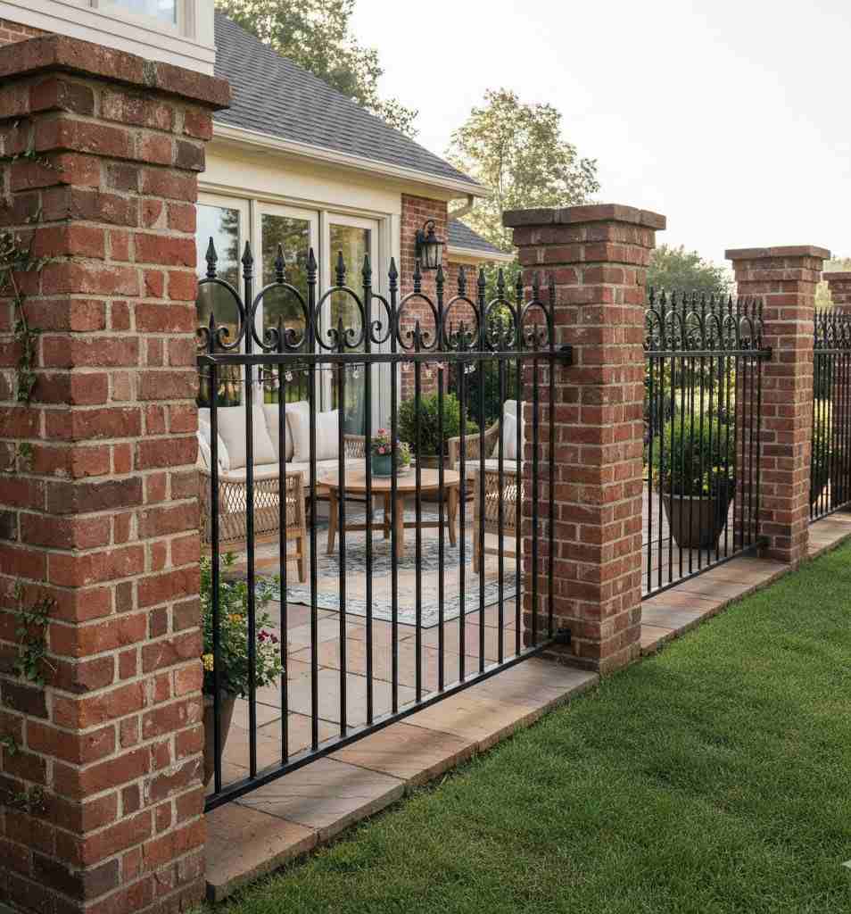 Iron Fence With Brick Columns For Patio
