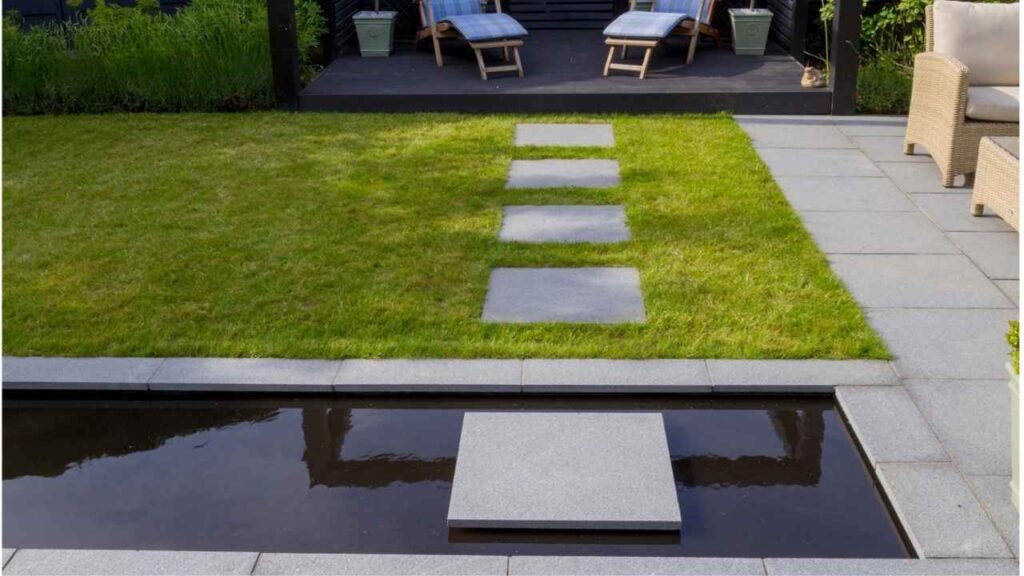L- Shaped Patio Extension using stone slabs