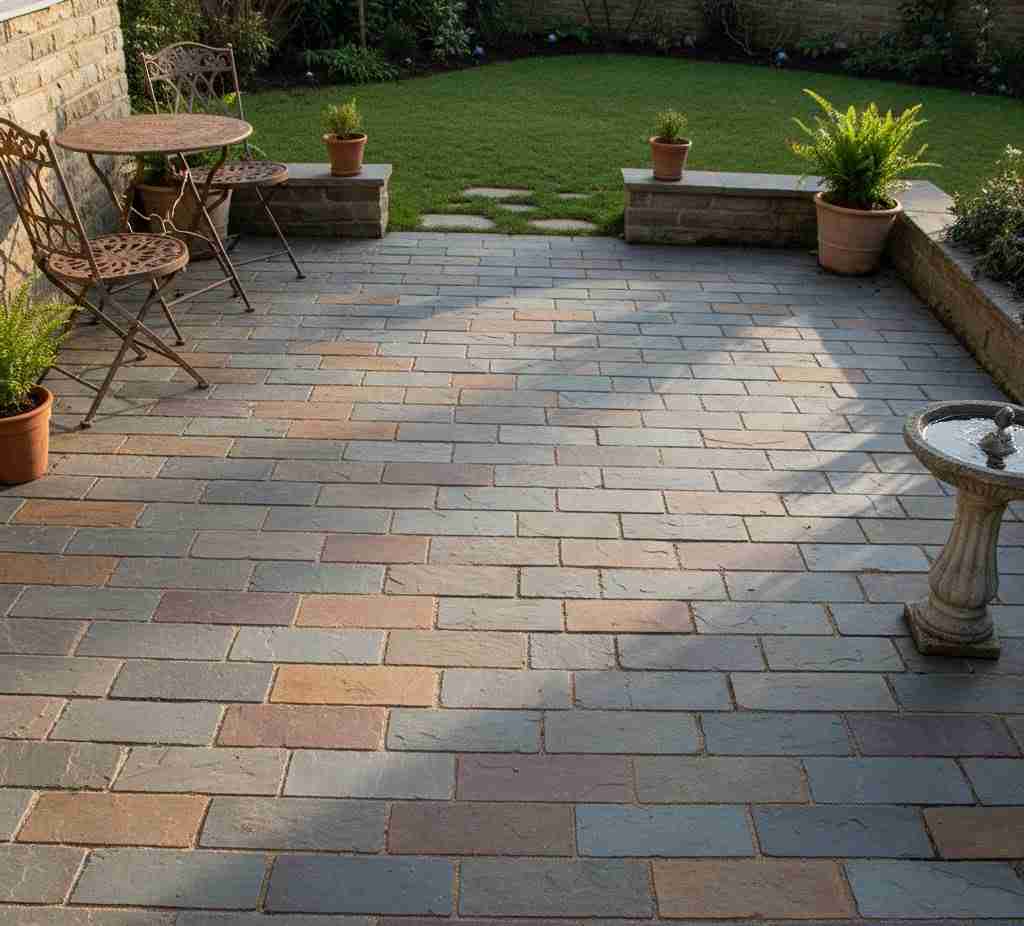 Linear Running Bond Pattern for small backyard patio