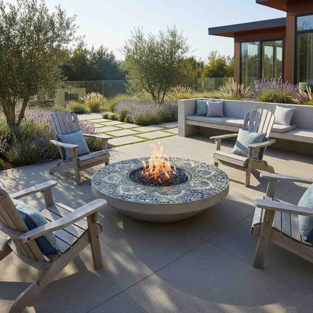 Mosaic Patterned Fire Pit With Seating Chairs