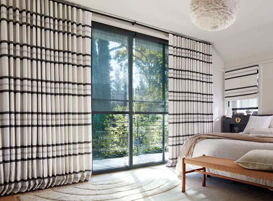 Patio Sliding Doors With Patterned Curtains