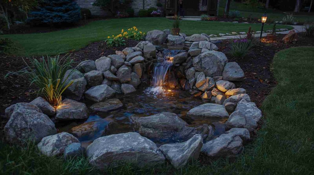 River Rock Stream With Solar Lights