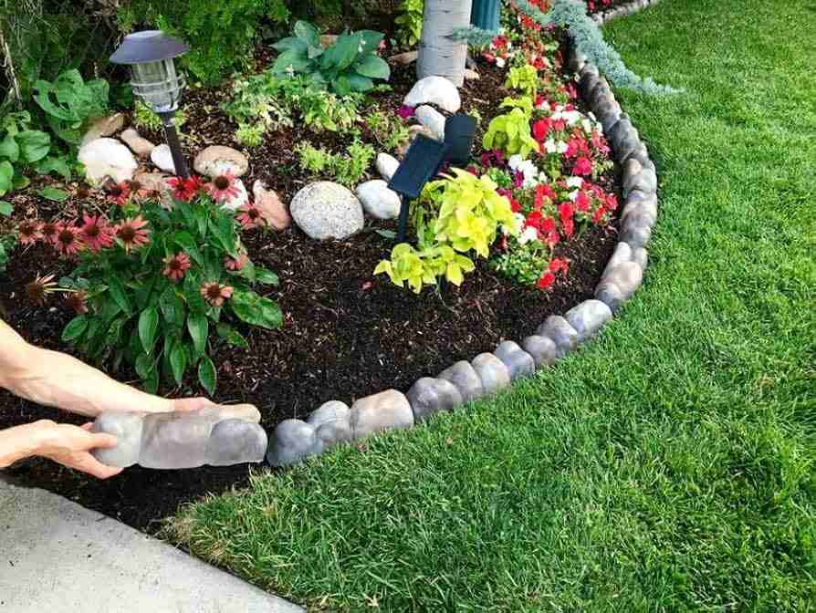 River Rock Walkway Edging Around Flower Bed
