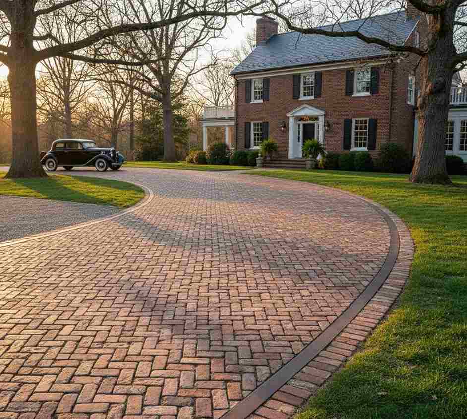 Semi-Circular-Brick-Driveway-with-an-iron-strip