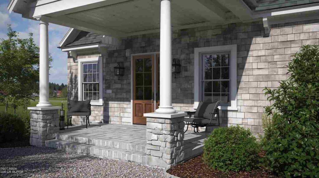 Stone Porch Column with Pea Gravel