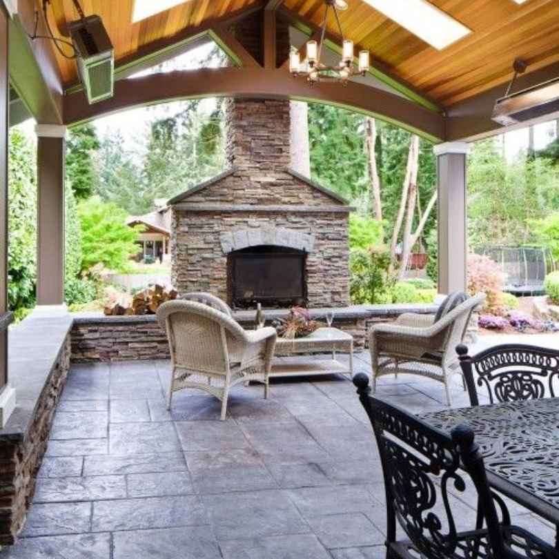 Traditional Fireplace On Flagstone Patio