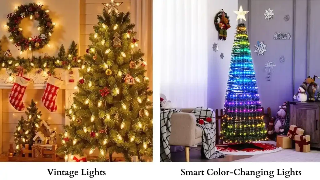 Vintage Lights VS Solar Or Smart Color-Changing Lights on Christmas Tree
