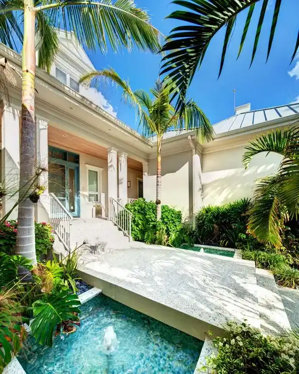 Water feature With Palm Tree Border
