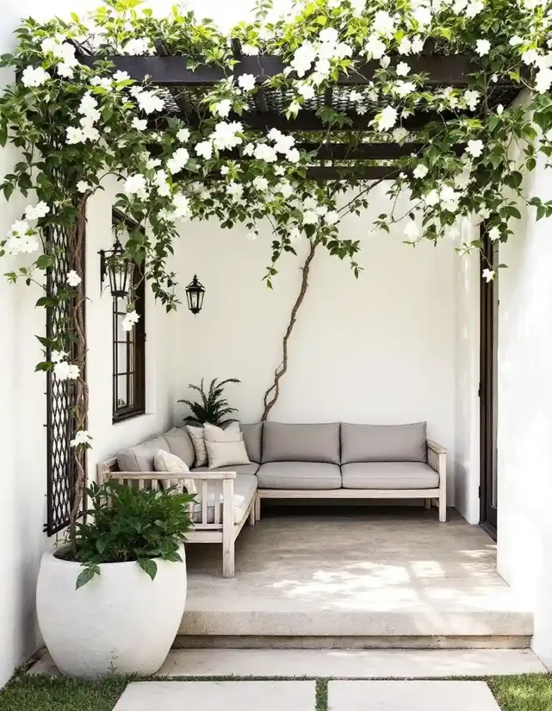 An Image of A Pergola With Jasmine Covers 