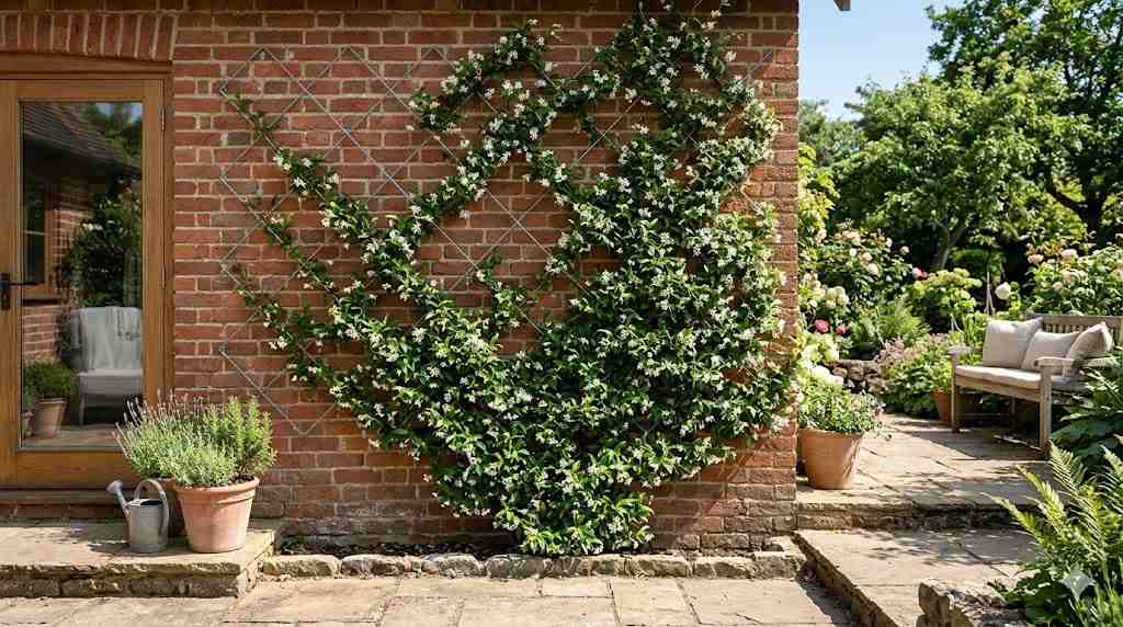 An Image of DIY The Diamond Jasmine Trellis Wall Grid