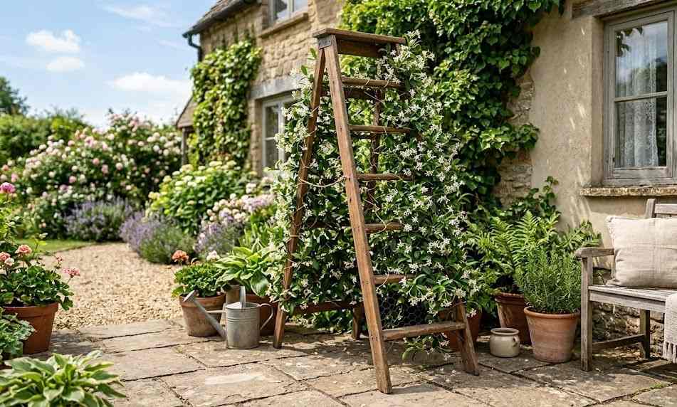 An Image of Repurpose Ladders For A Jasmine Trellis