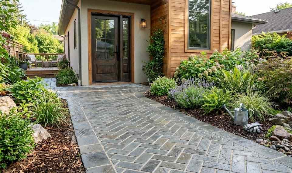 Bluestone Sidewalk In Interlock Pattern