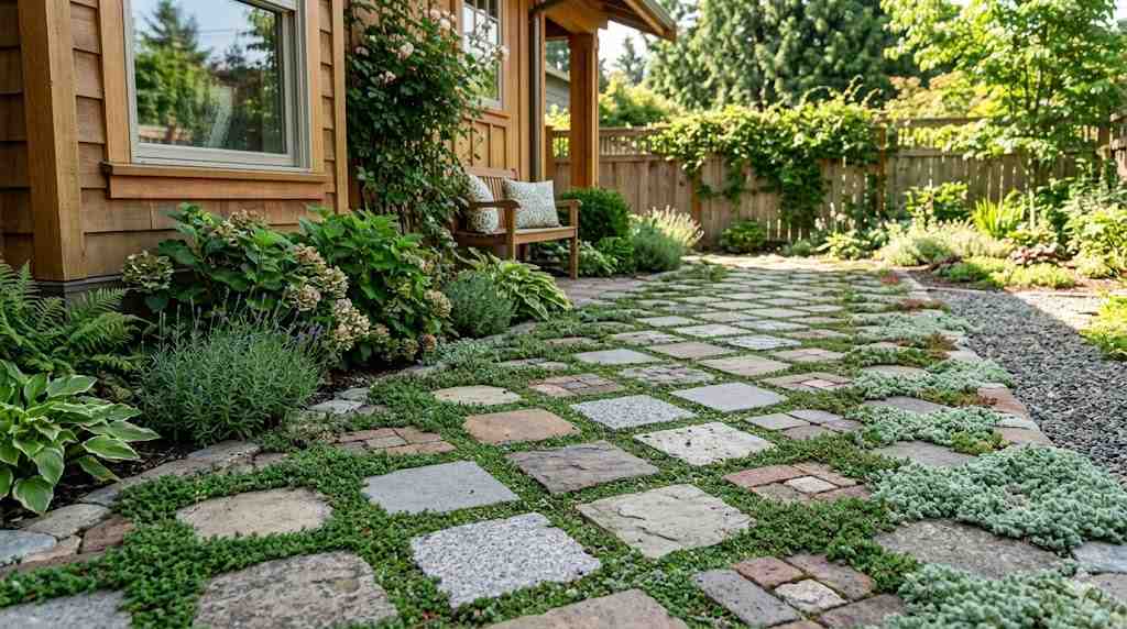Creeping Thyme With Paver Stone Sidewalk