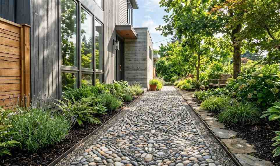 DIY Pebble Patterned Sidewalk