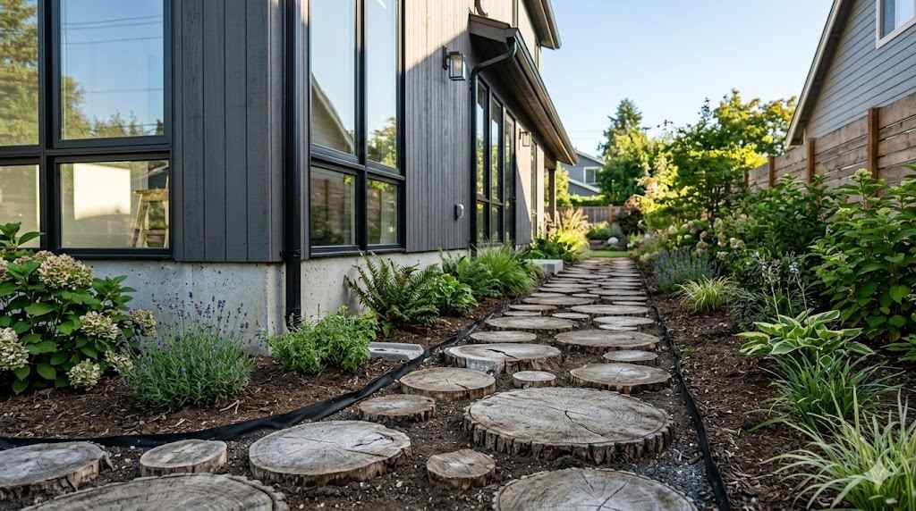DIY Recycled Wood Slices House Walkway