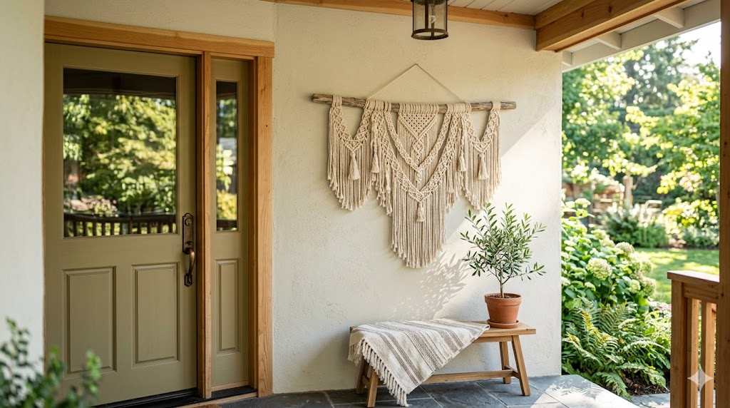 Decorative Macrame On Front Porch Wall
