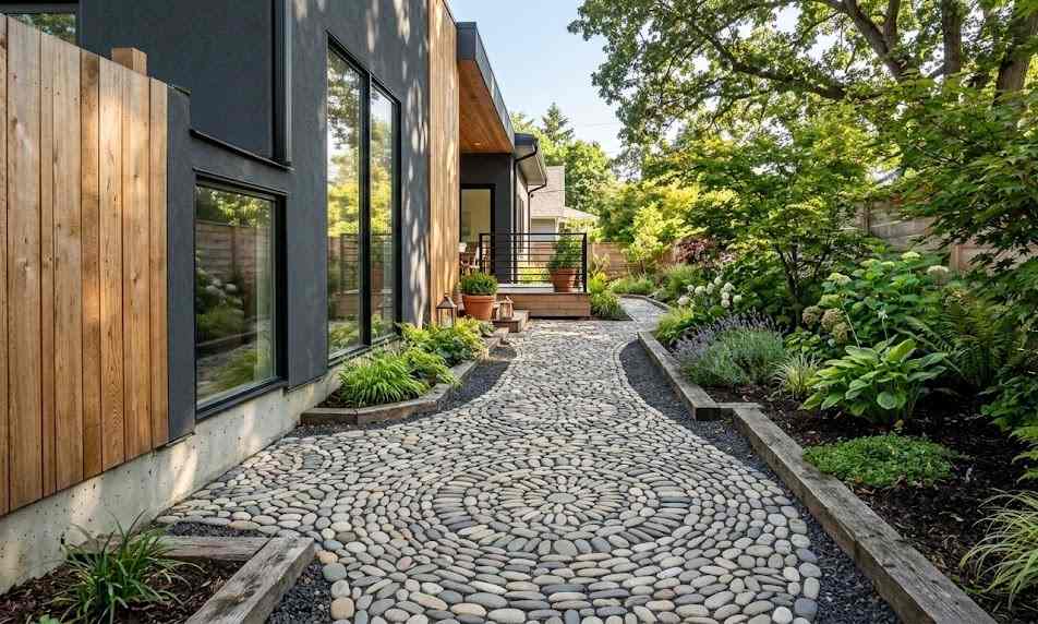 Mosaic Sidewalk Using River Rock