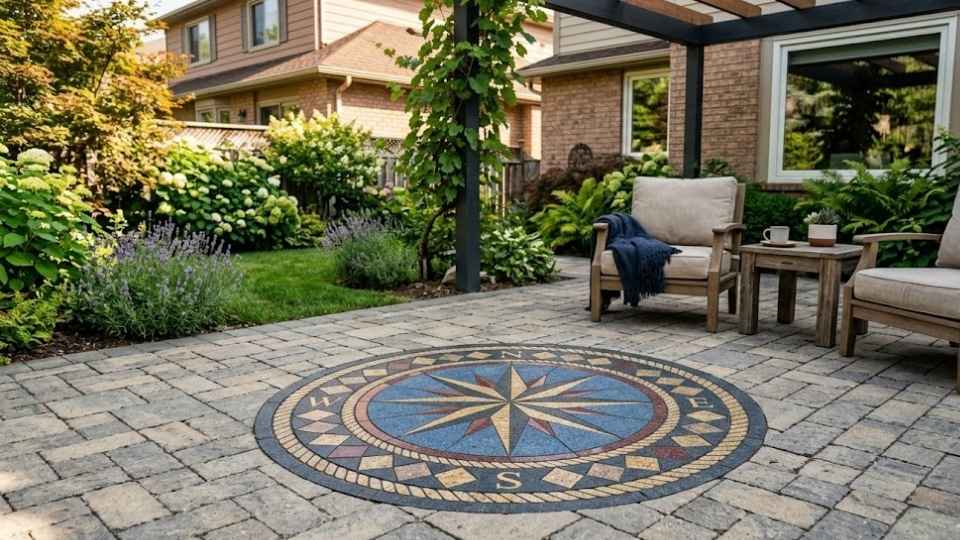 Paver Patio With Decorative Compass Inlay