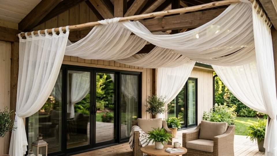 Porch Ceiling Using Outdoor Sheer Fabric