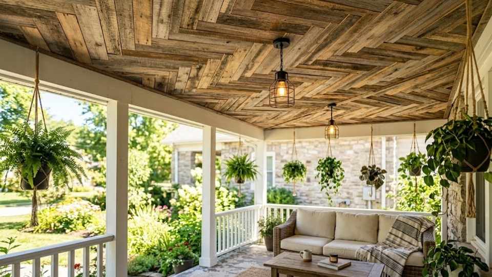 Porch Ceiling With Recycled Pallet Wood