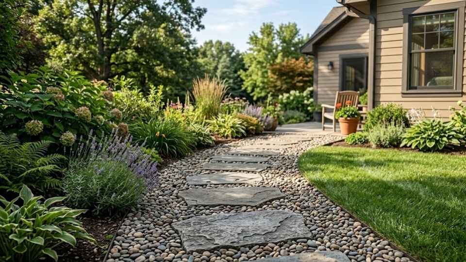 Stepping Stone Paver Walkway With Pebbles