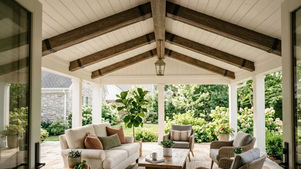 Vaulted Ceiling With Exposed Faux Beams