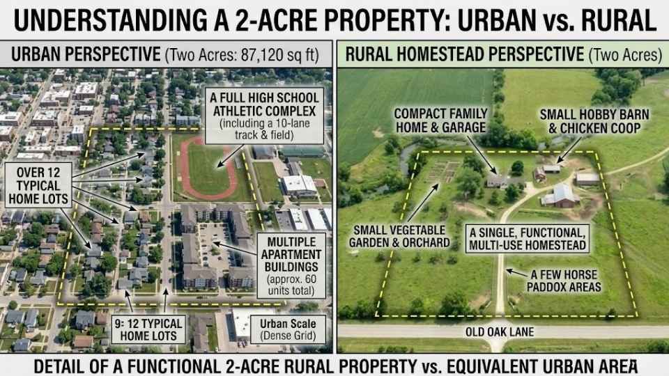 An Image Showing 2 Acres of Land Used For Urban An Rural Perspective 