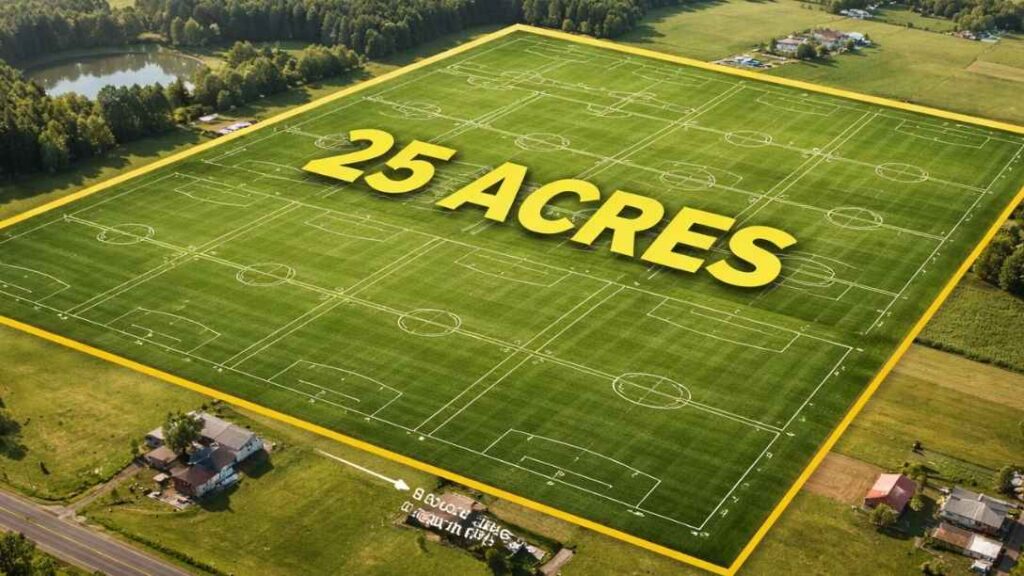An Image Showing 25 Acres of Land having 10 Soccer Field fit in it