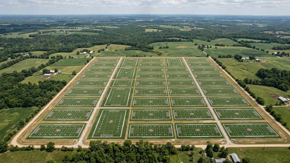 An Image Showing 60 Acres of Land having 45 Football courts fit in it