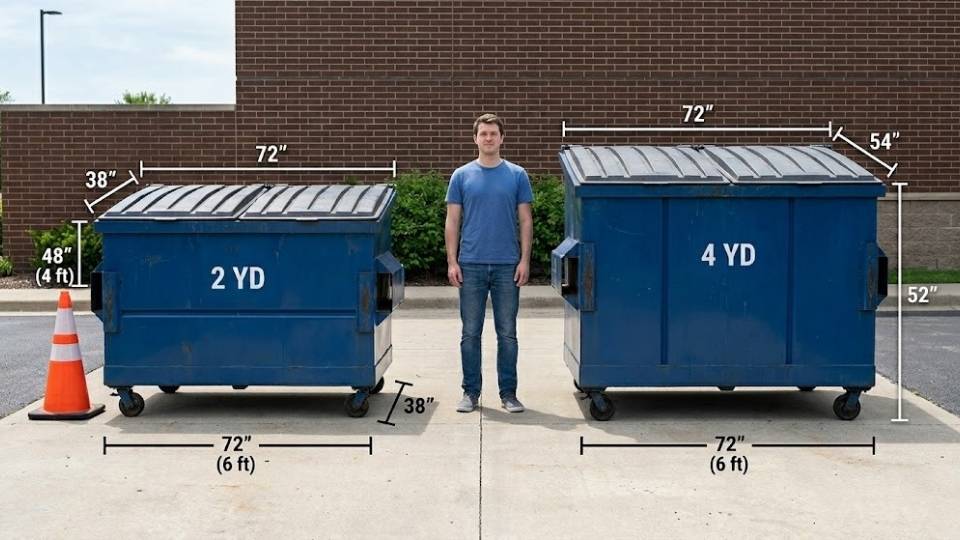 An Image Showing Comparison between 2 yard and 4 yard Dumpster