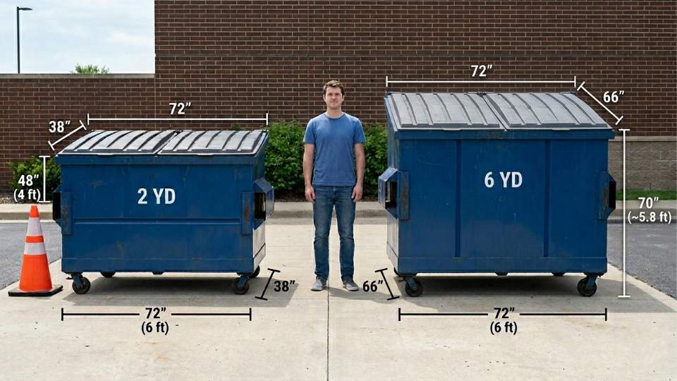 An Image Showing Comparison between 2 yard and 6 yard Dumpster