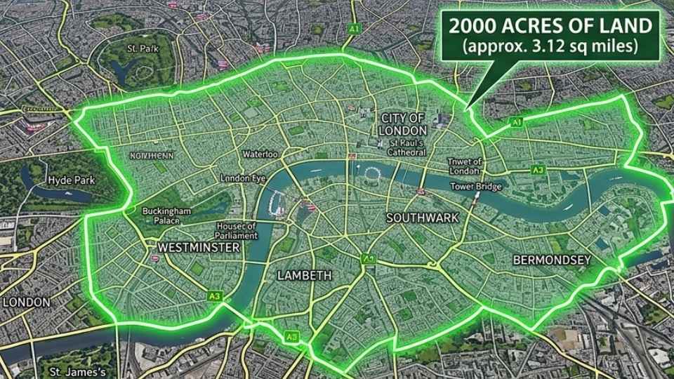 An Image showing 2000 Acres of Land on Map of London