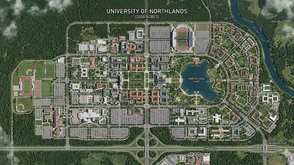 An Image showing 2000 Acres of Land on Map of University 