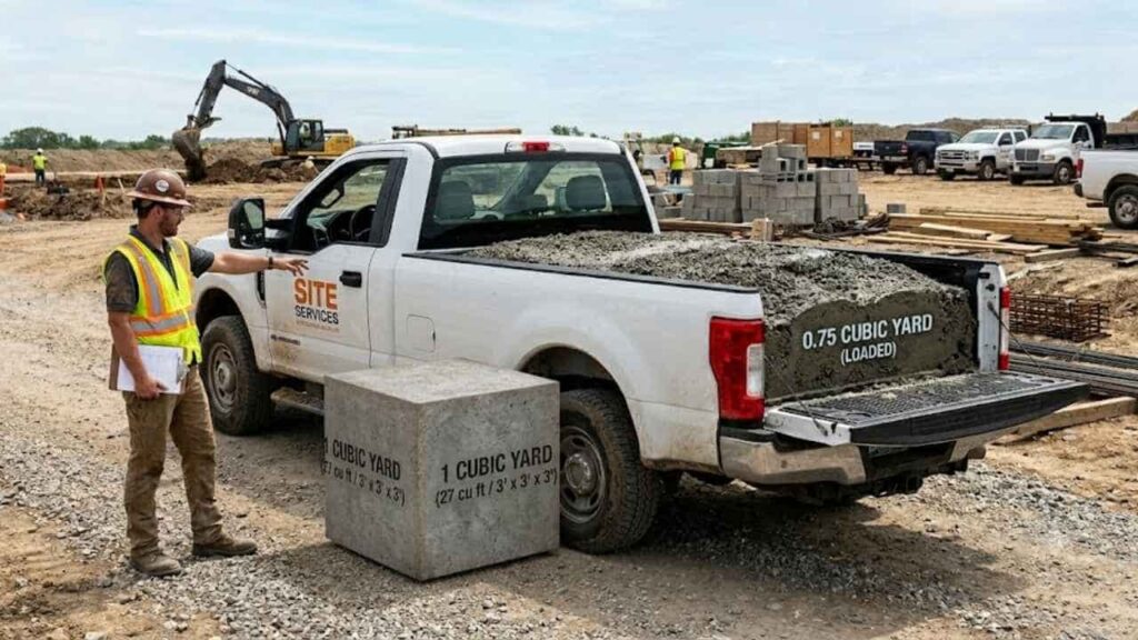 An image showing the comparison between a Pickup Truck and a cubic yard 