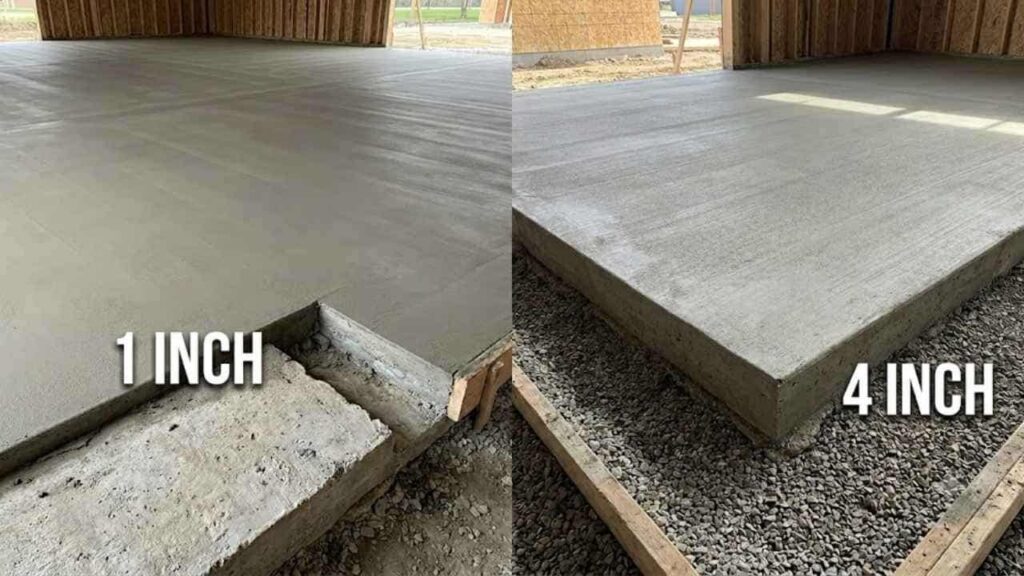 Comparison of 1-inch and 4-inches concrete slab thickness