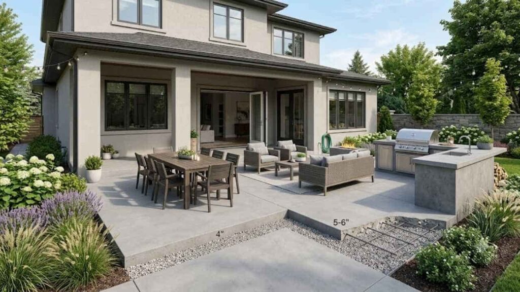 Image is showing a residential patio built with concrete